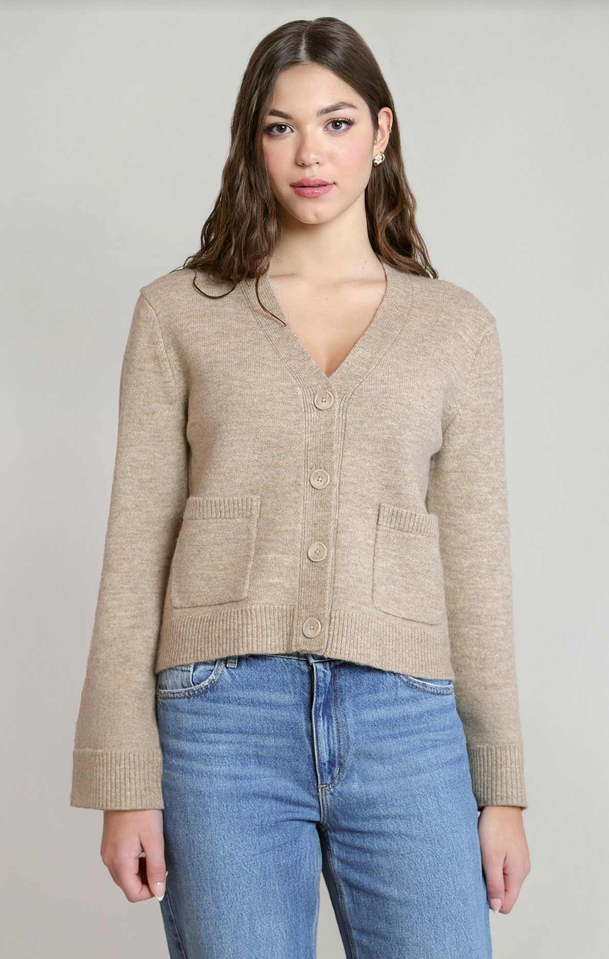 Patch Pocket Cardigan | Taupe Heather