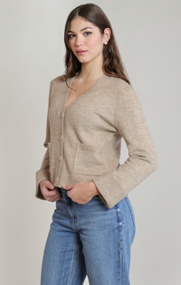 Patch Pocket Cardigan | Taupe Heather