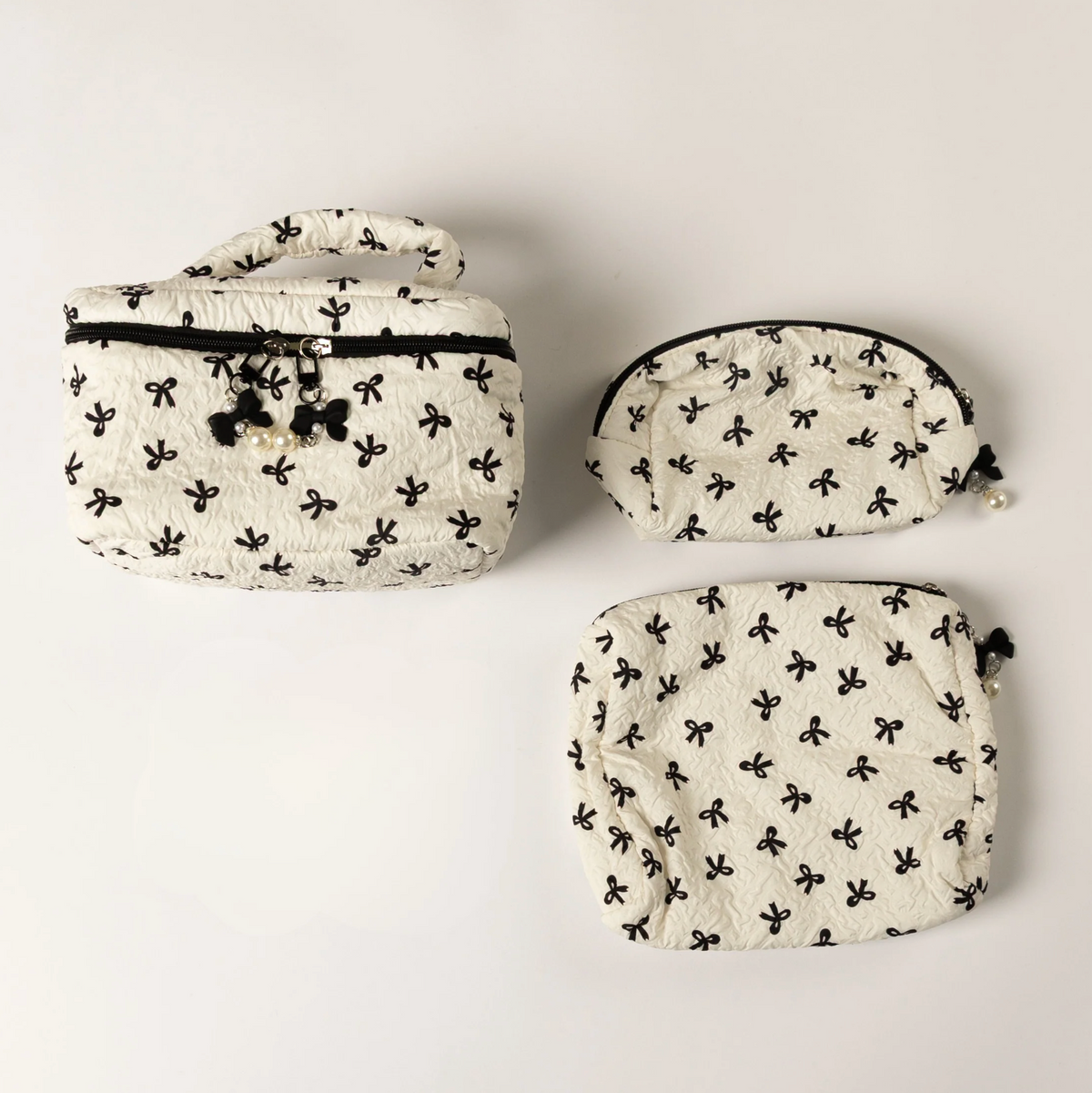 Pack of 3 Bow Print Cosmetic Bags