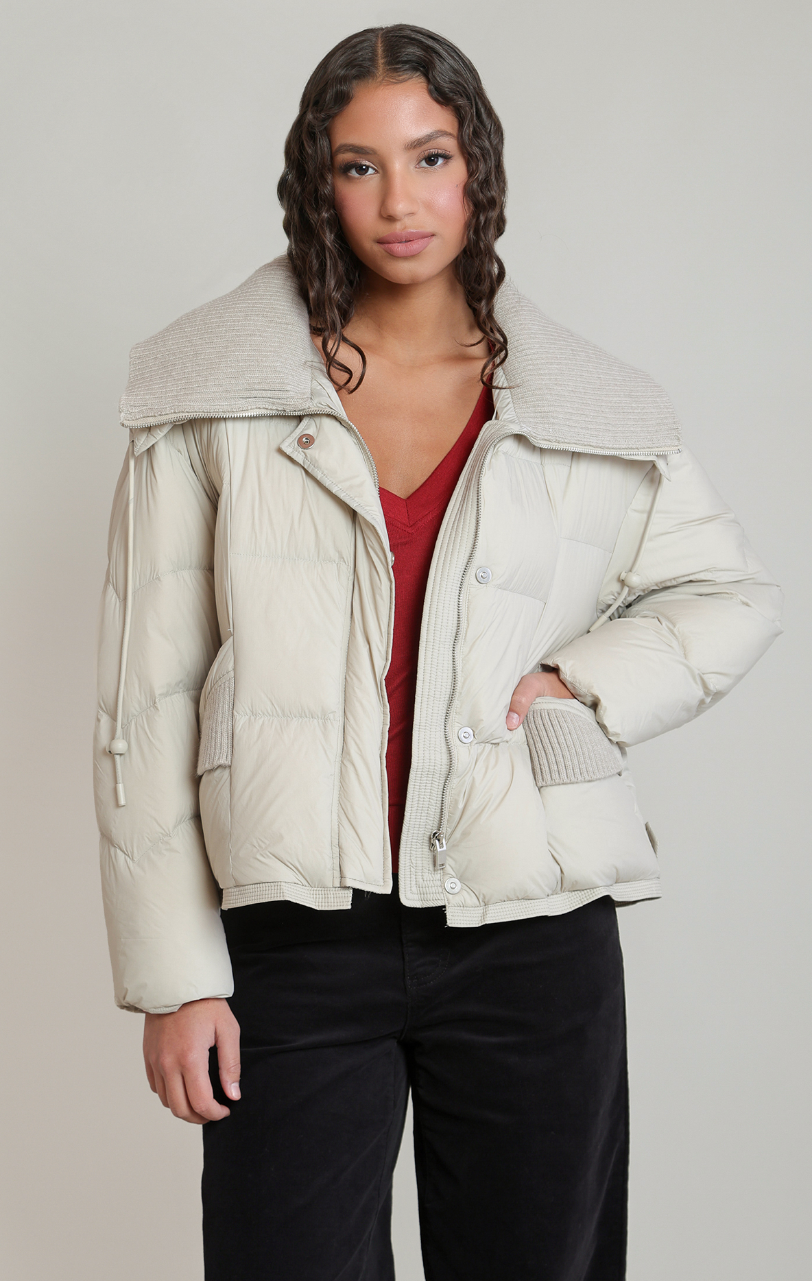 Knit Collar Puffer | Matte Pearl