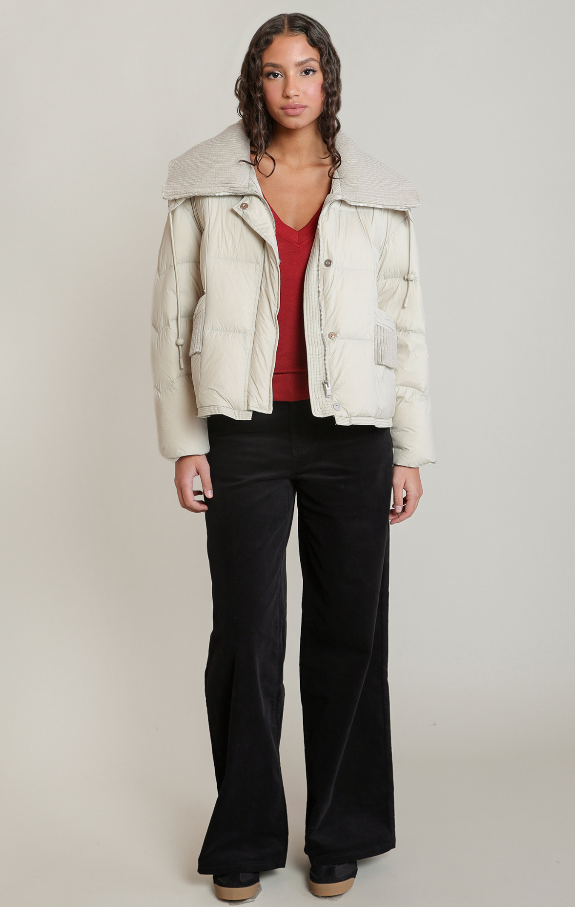 Knit Collar Puffer | Matte Pearl