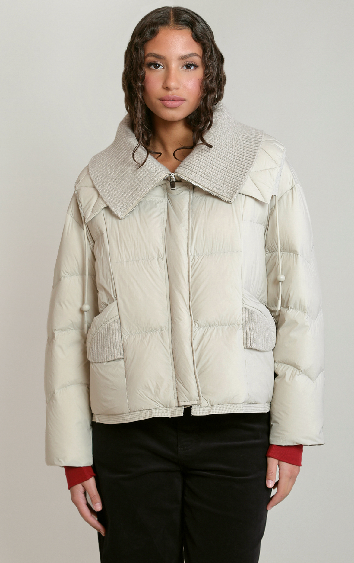 Knit Collar Puffer | Matte Pearl