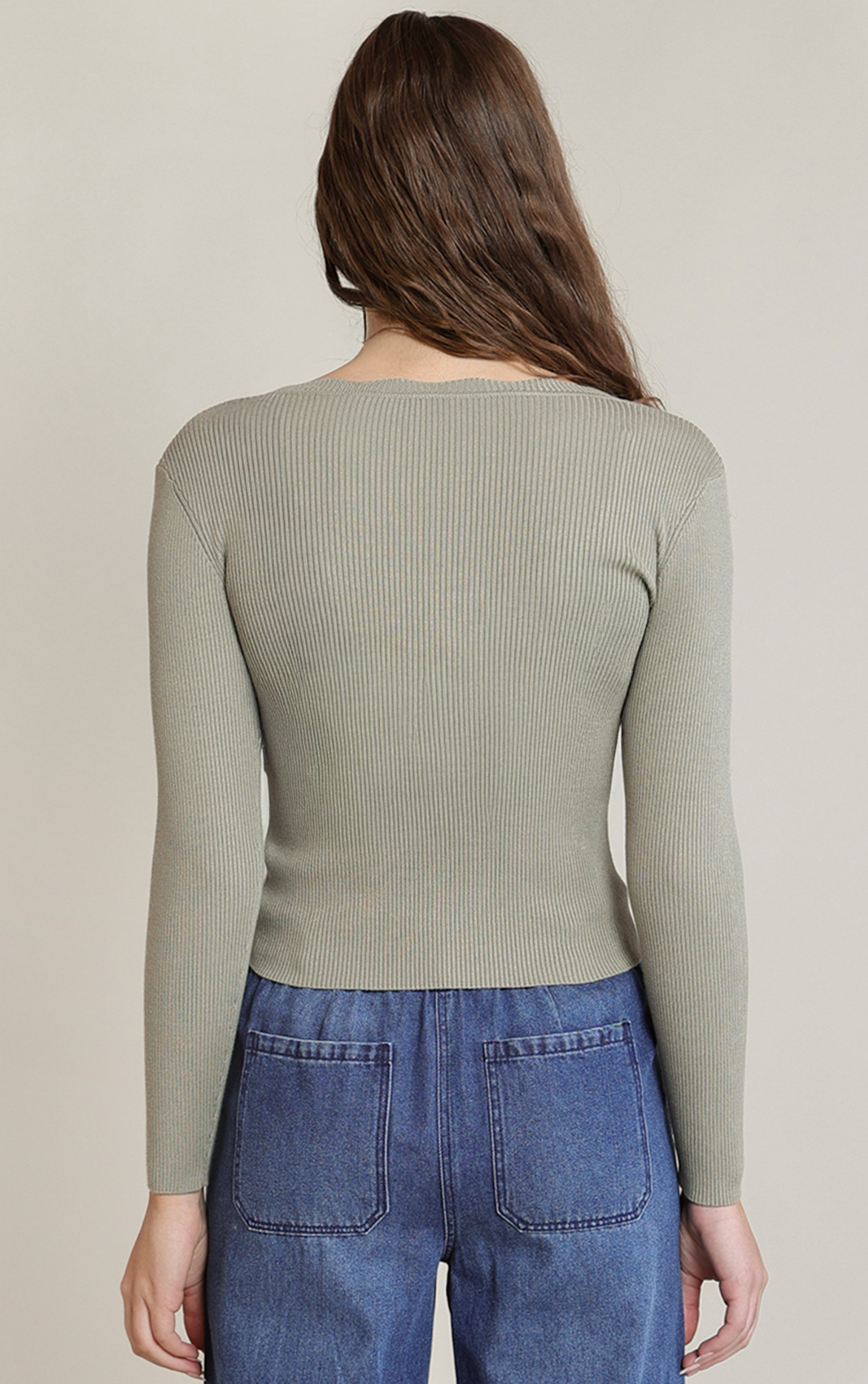 Scallop Neckline Sweater Top | Sage