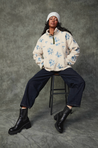 Poppy Sherpa 1/2 Zip in Cream Floral
