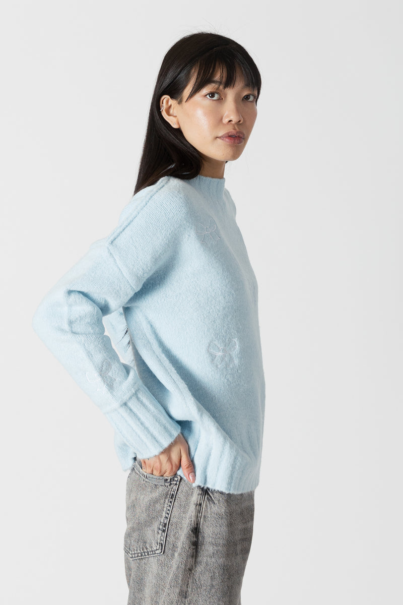 Tanya Bow Crewneck in Baby Blue