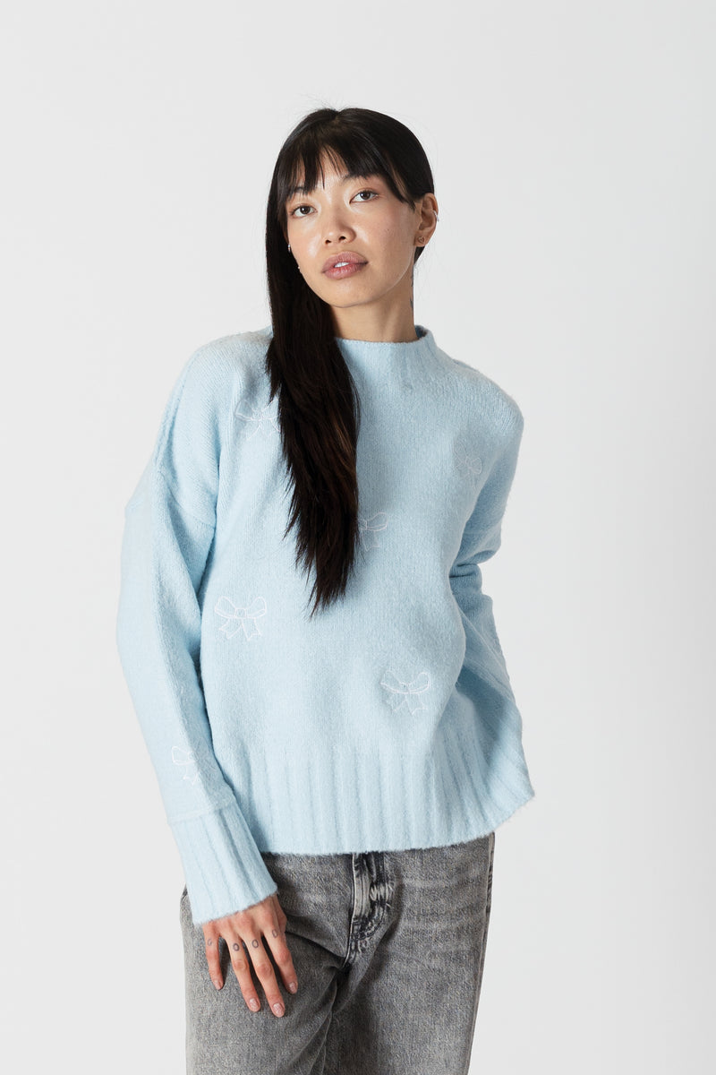 Tanya Bow Crewneck in Baby Blue