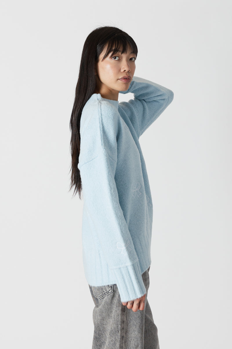 Tanya Bow Crewneck in Baby Blue