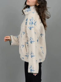 Poppy Sherpa 1/2 Zip in Cream Floral
