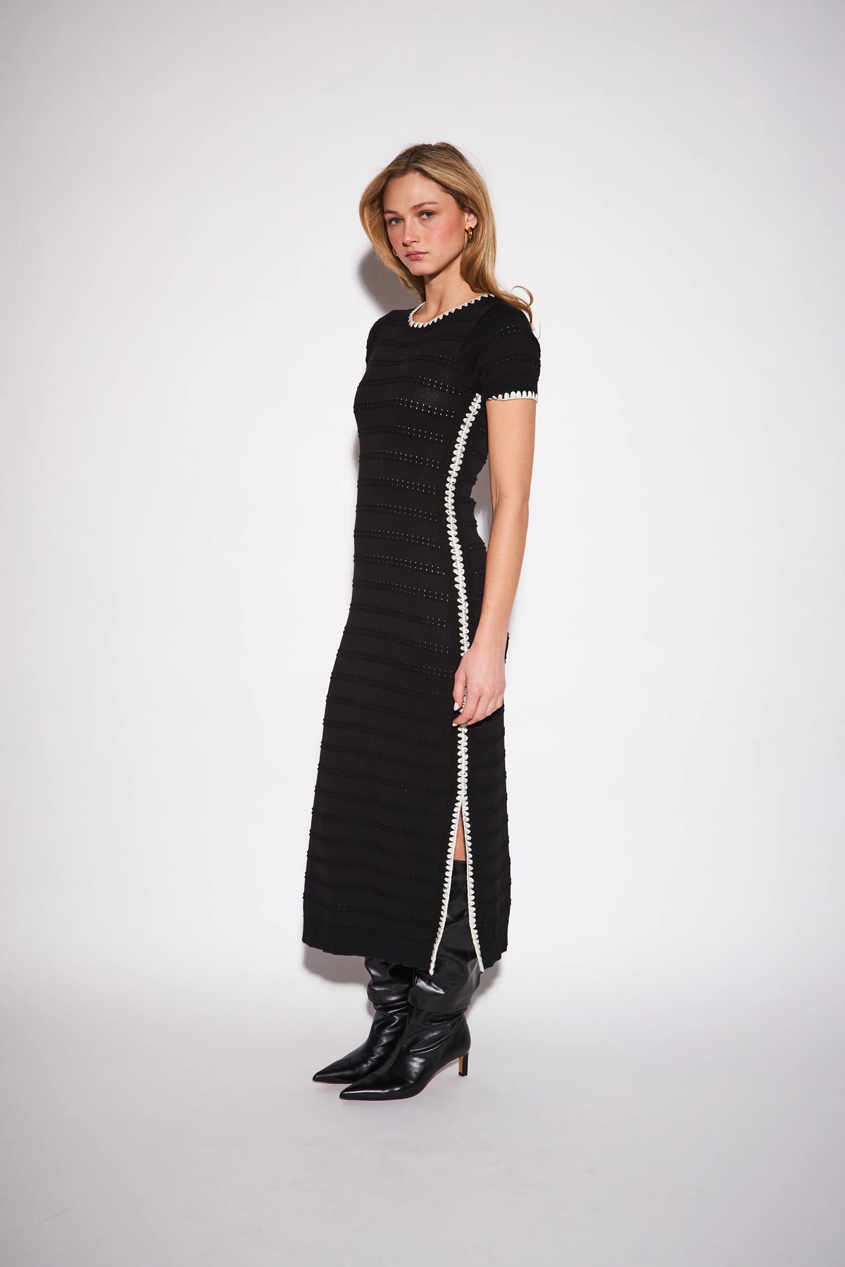 Warren Embroidered Trim Open Knit Dress