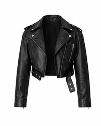 Zoe Cropped Moto Jacket in Vegan Leather