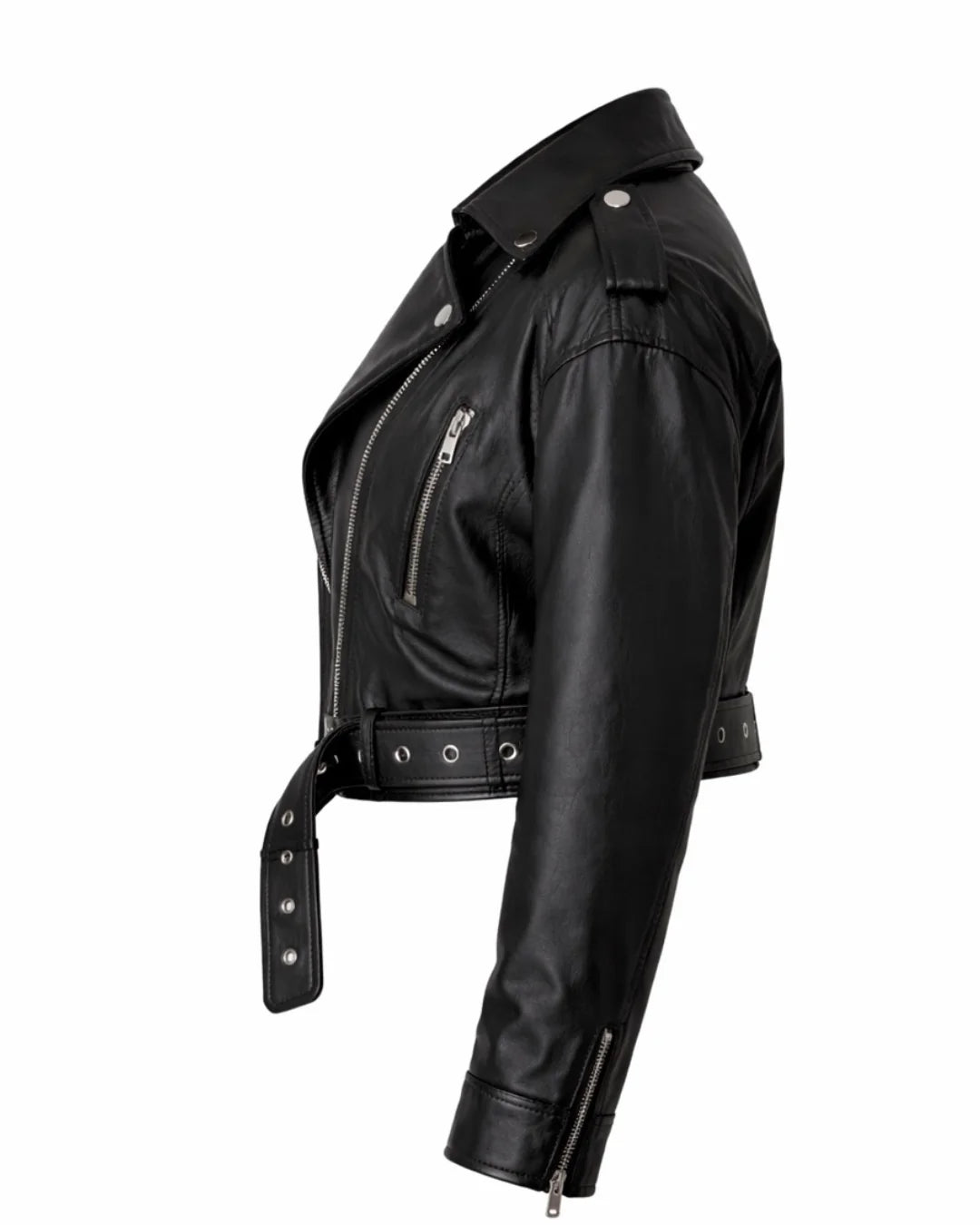 Zoe Cropped Moto Jacket in Vegan Leather