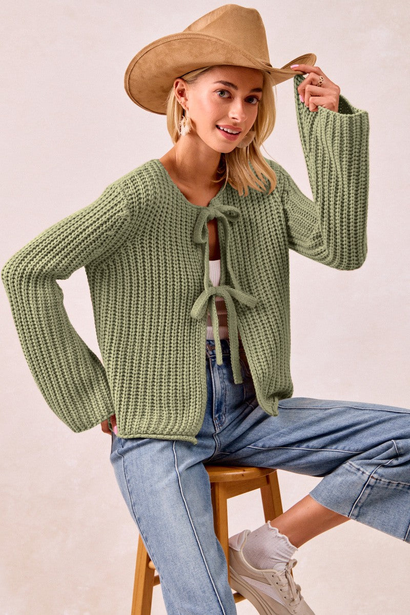 Serafina Tie Up Cardigan in Olive