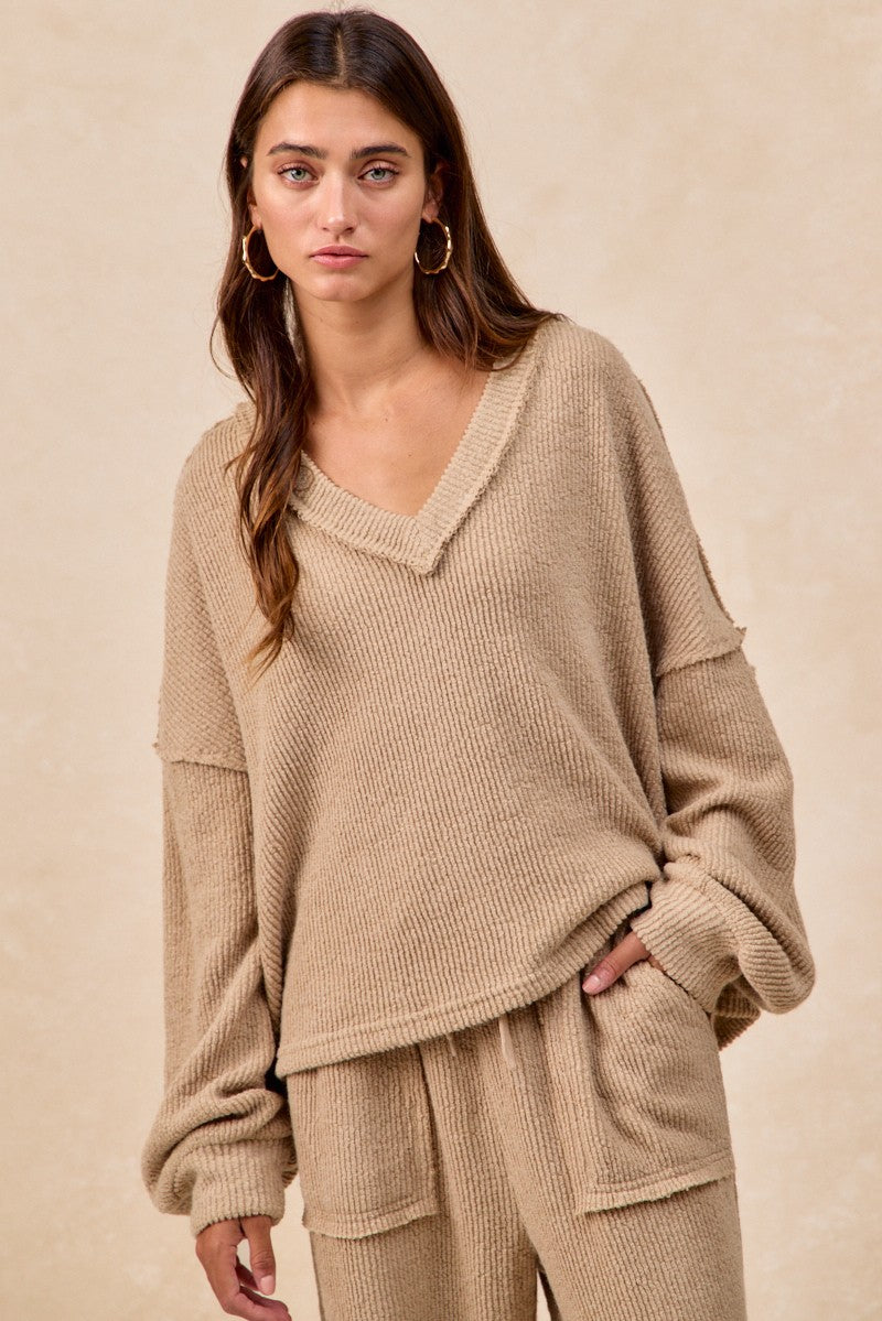Brandi Baby Rib Knit Top in Taupe