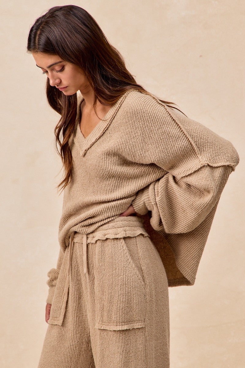 Brandi Baby Rib Knit Top in Taupe