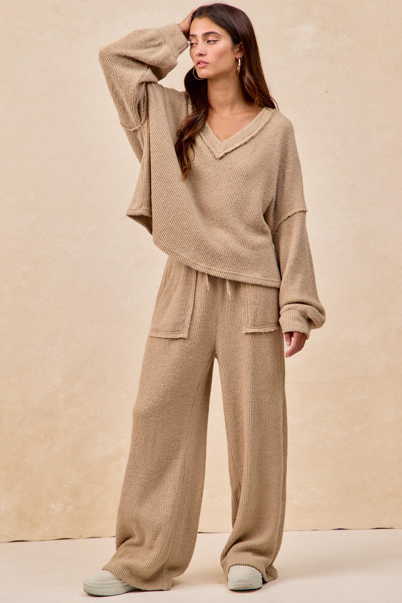 Brandi Baby Rib Knit Pants in Taupe