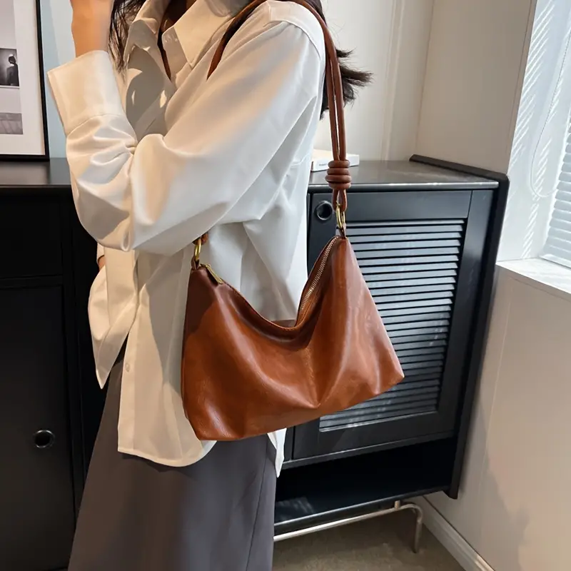 Knotted Vegan Leather Shoulder Bag in Cognac