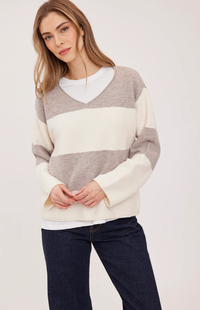 Annalise V-Neck Sweater in Latte Stripe
