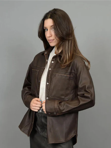 Aliska Distressed Faux Leather Shirt