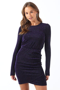 Rich Long Sleeve Glitter Dress in Purple/Blue