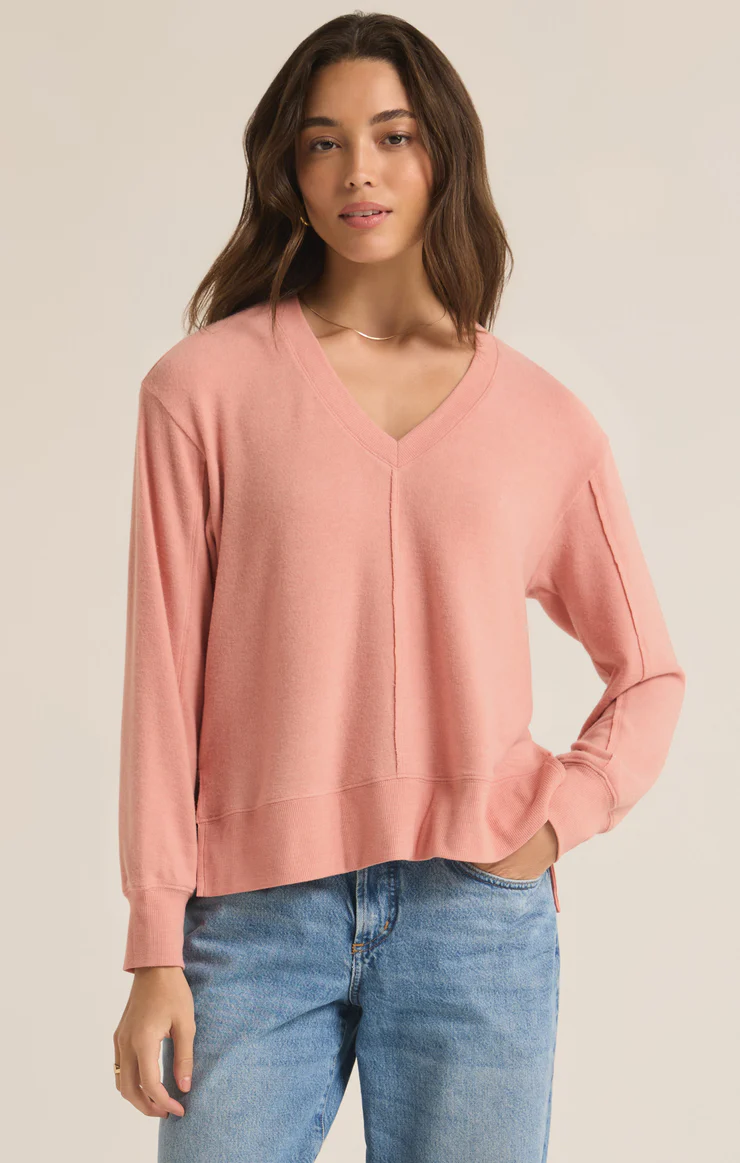 Wilder Cloud V-Neck Sweater in Rose Haze