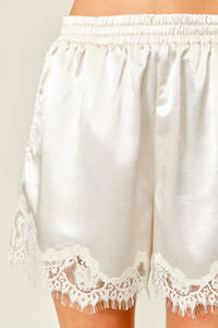Satin Lace Short in Ivory