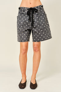 Cotton Polka Dot Barrel Shorts With Waist Belt