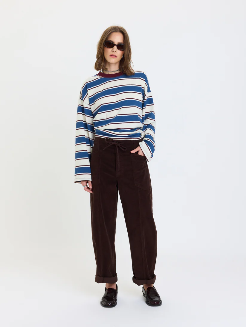 Villa Drawstring Barrel Pant in Chocolate