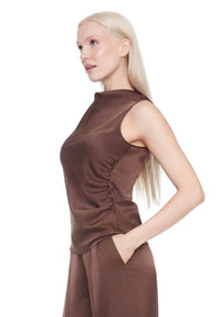 Veronica Belize Satin Sleeveless Top in Chocolate