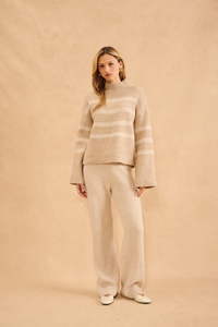 Everett Mock Neck Striped Sweater in Wheatberry