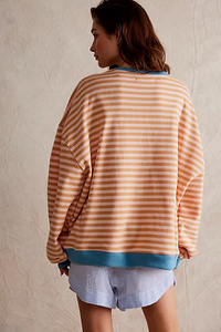 Classic Oversized Striped Crew In Latte Combo