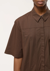 Brown Pleated Cotton Poplin Shirt