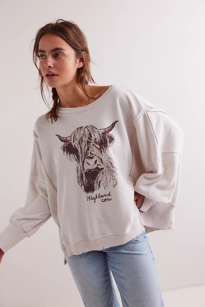 WTF Graphic Camden Pullover| Highland Cow