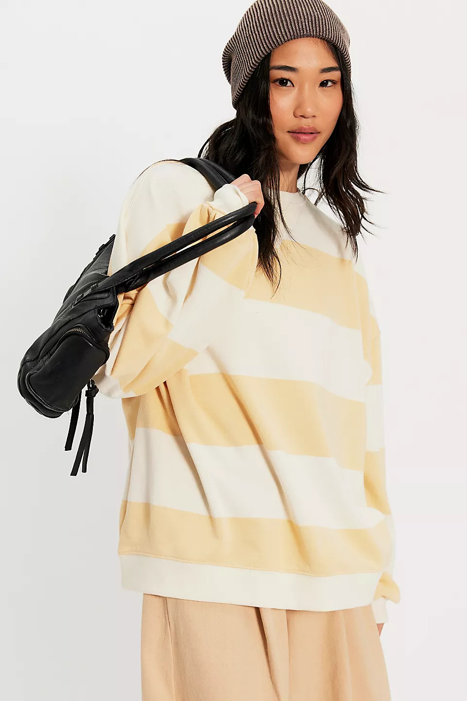 WTF Classic Striped Oversized Crewneck | Apricot Combo
