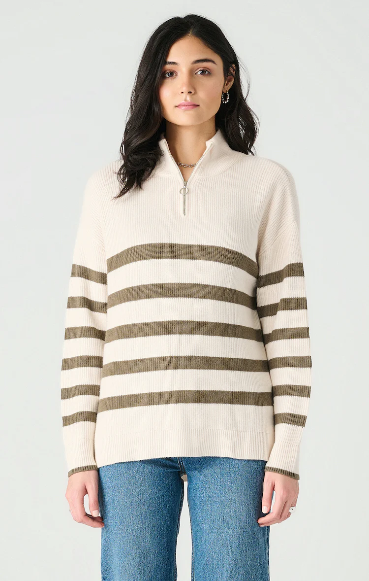 Half Zip Sweater in Cream/Olive