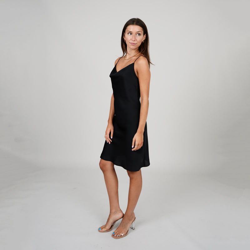 Cowl Neck Satin Slip in Black