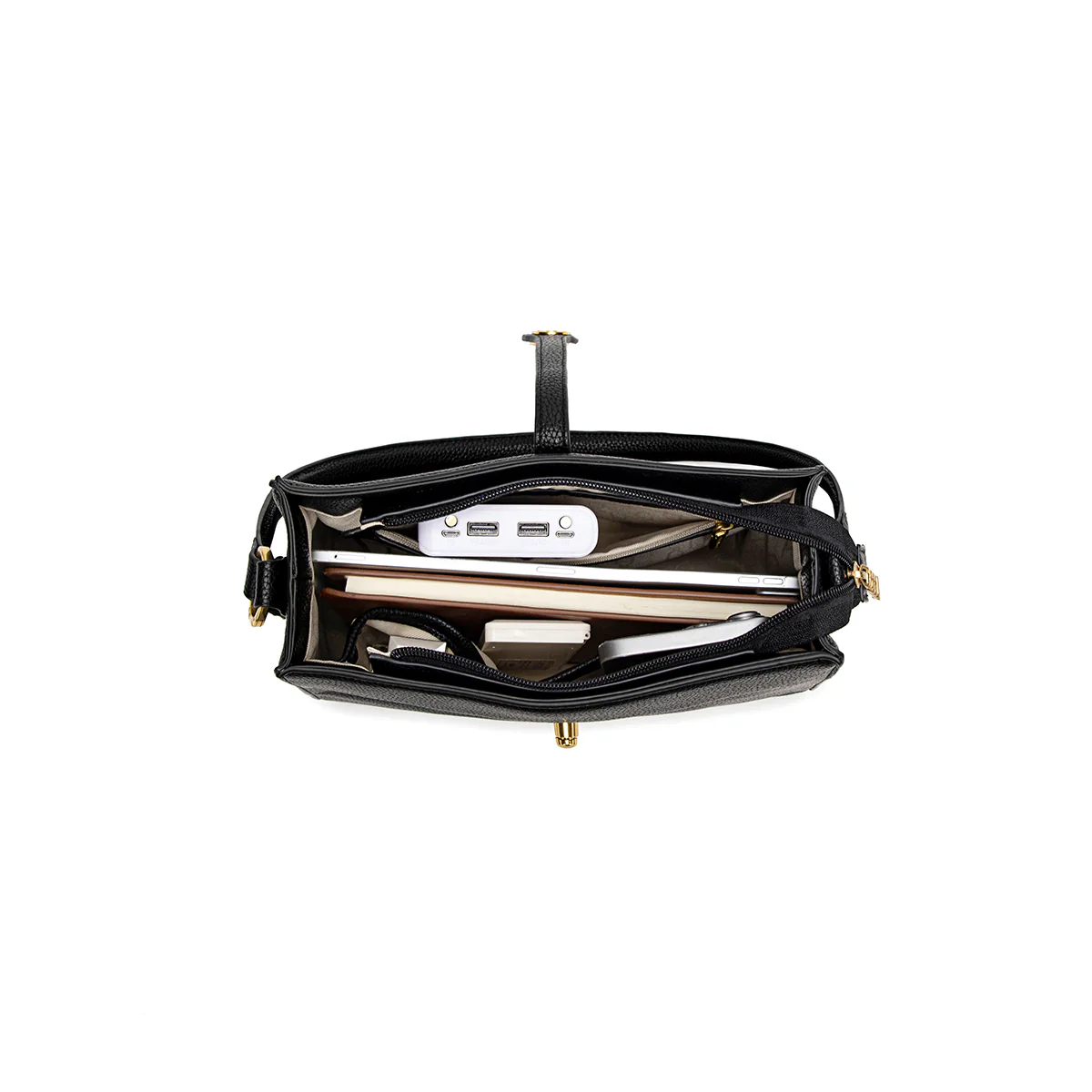 Lock Shoulder Bag Black Pebble