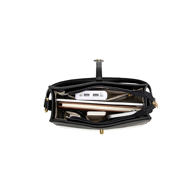 Lock Shoulder Bag Black Pebble
