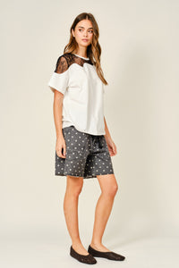 Cotton Polka Dot Barrel Shorts With Waist Belt
