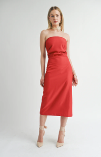 Take Action Pleated Midi Dress in Crimson