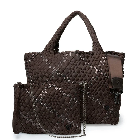 London Large Woven Bag In Espresso| Bronze