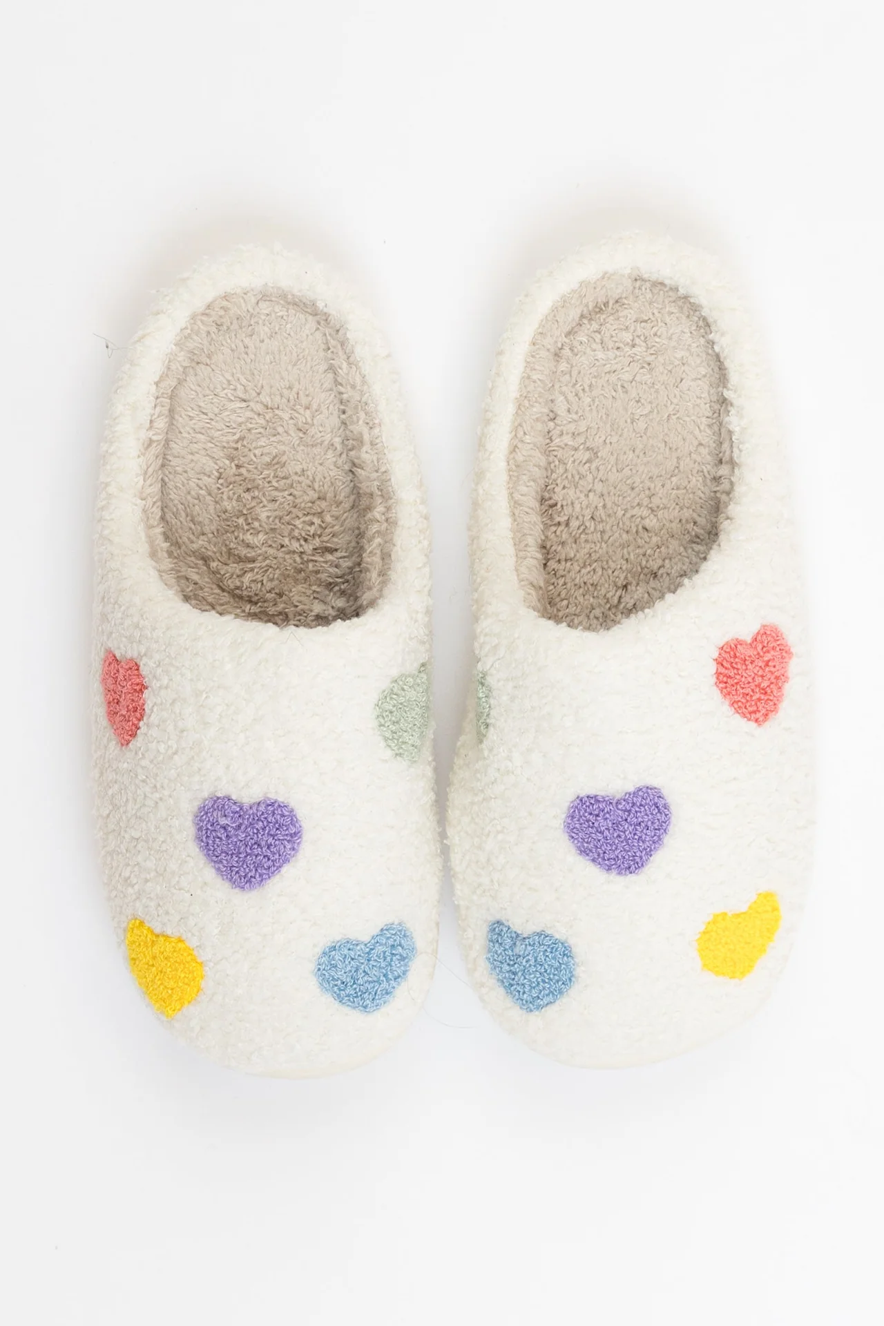 Printed Sherpa Slipper | Rainbow Hearts