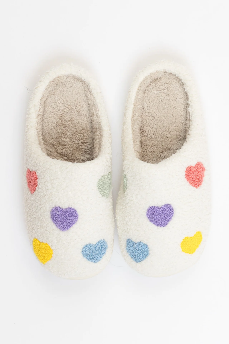 Printed Sherpa Slipper | Rainbow Hearts