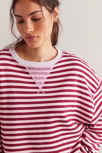 Classic Oversized Striped Crew In Rasberry Combo