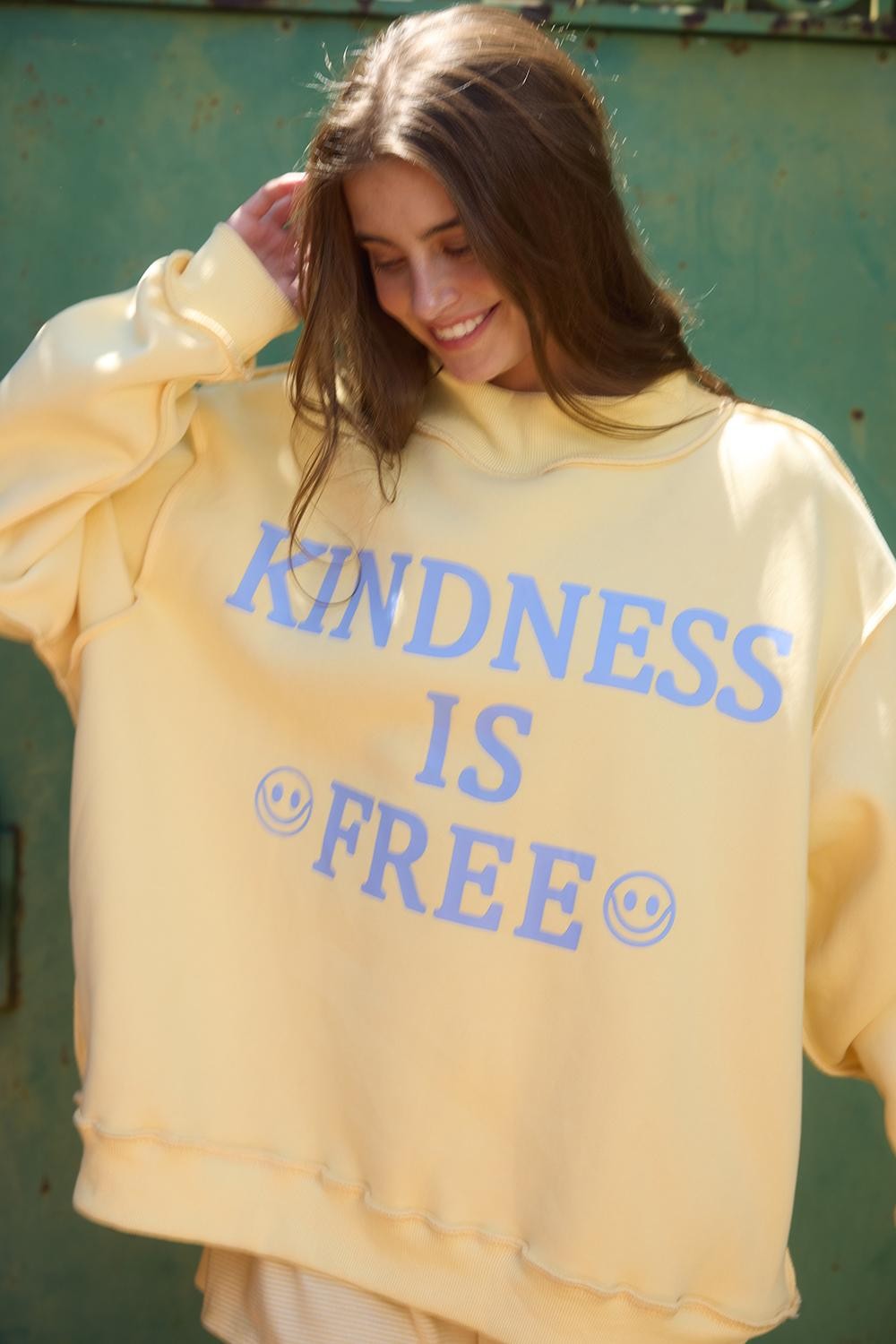 Kindness Is Free Reversible Graphic Sweater | Butter Yellow