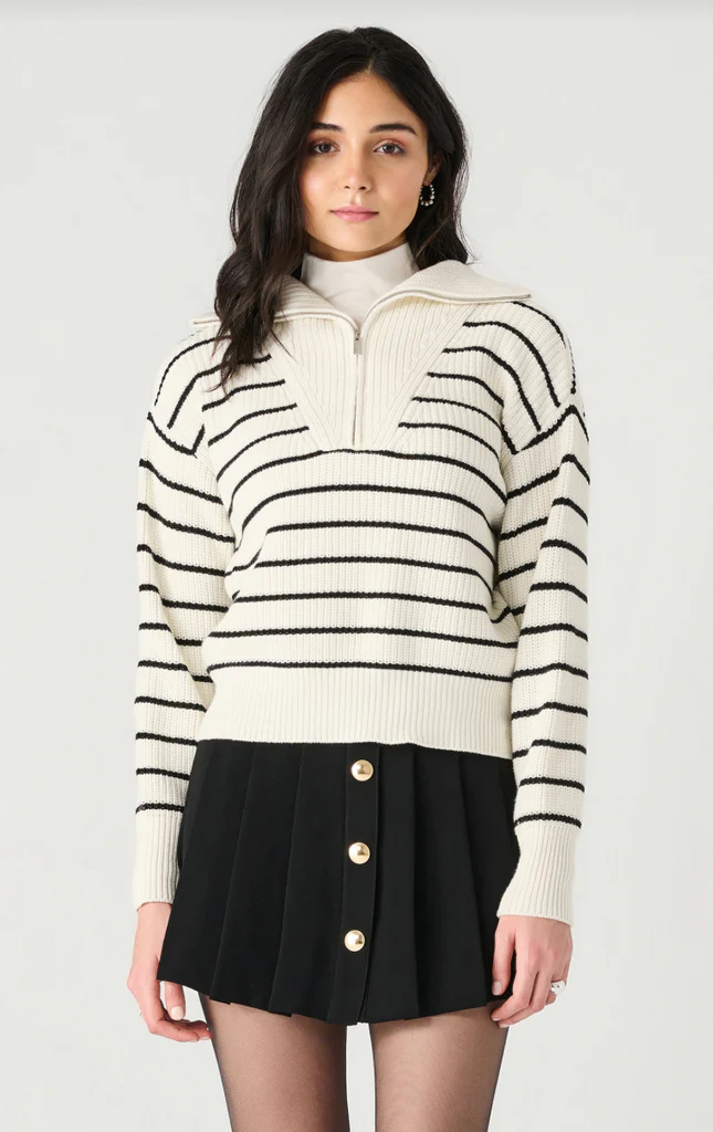 Striped 1/2 Zip in Black and White