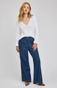 Spencer V-Neck Knit Sweater | White