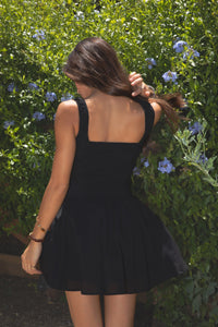 Jenah Poplin Ruffle Mini Dress in Black