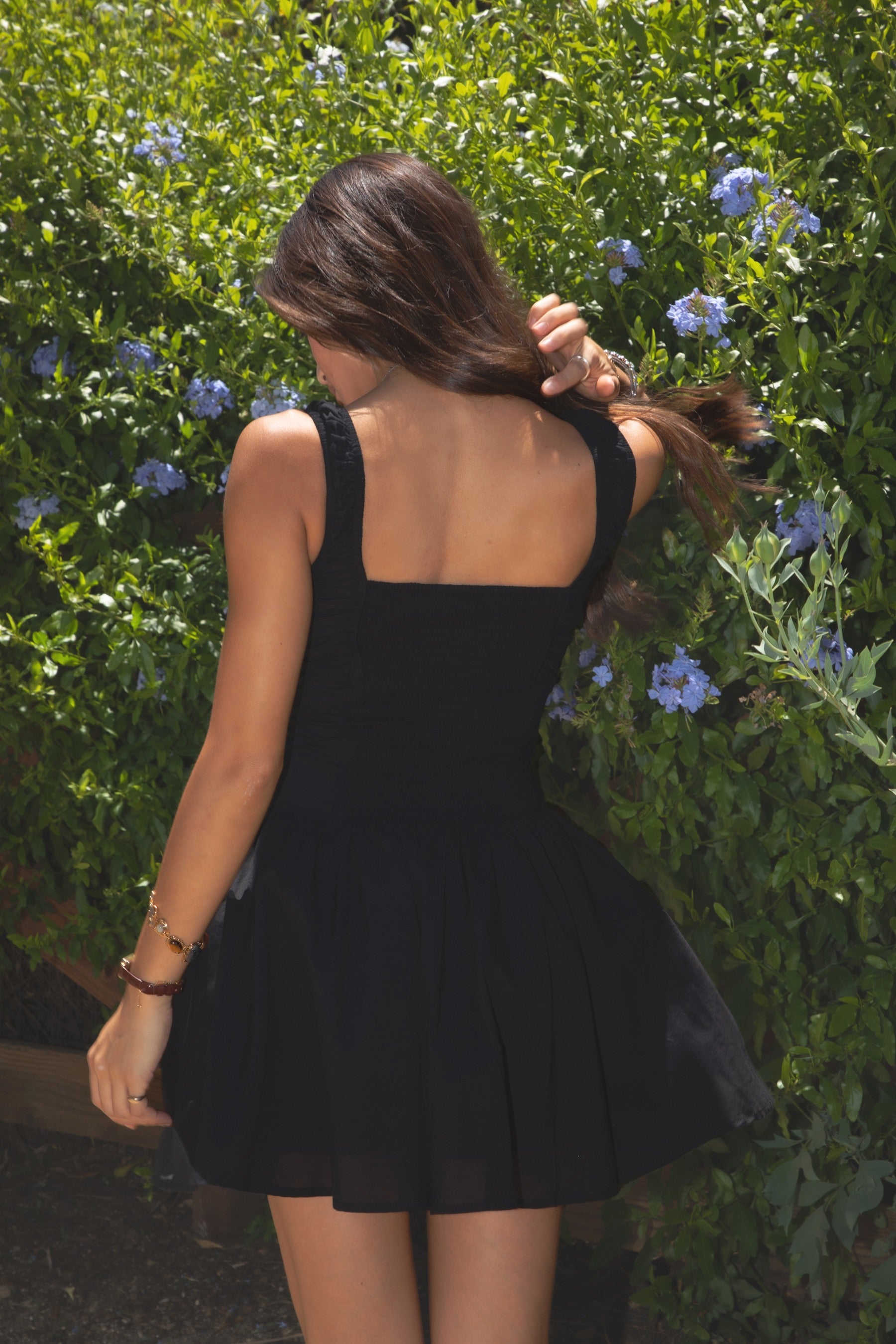 Jenah Poplin Ruffle Mini Dress in Black