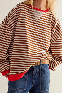 Classic Oversized Striped Crew | Coffee Combo