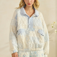 Textured Contrast Printed Quarterzip | Blue Combo